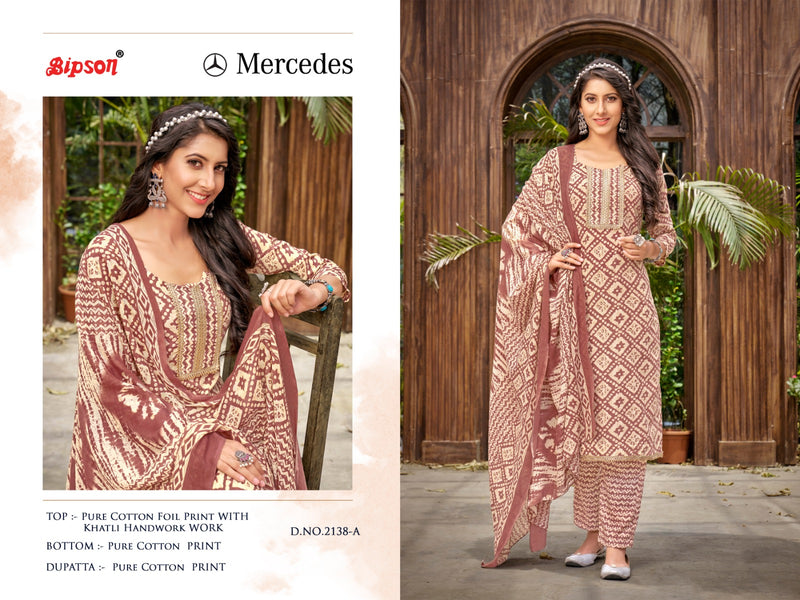 Bipson Fashion Mercedes 2138 Cotton Foil Prints With Hand Work Suits