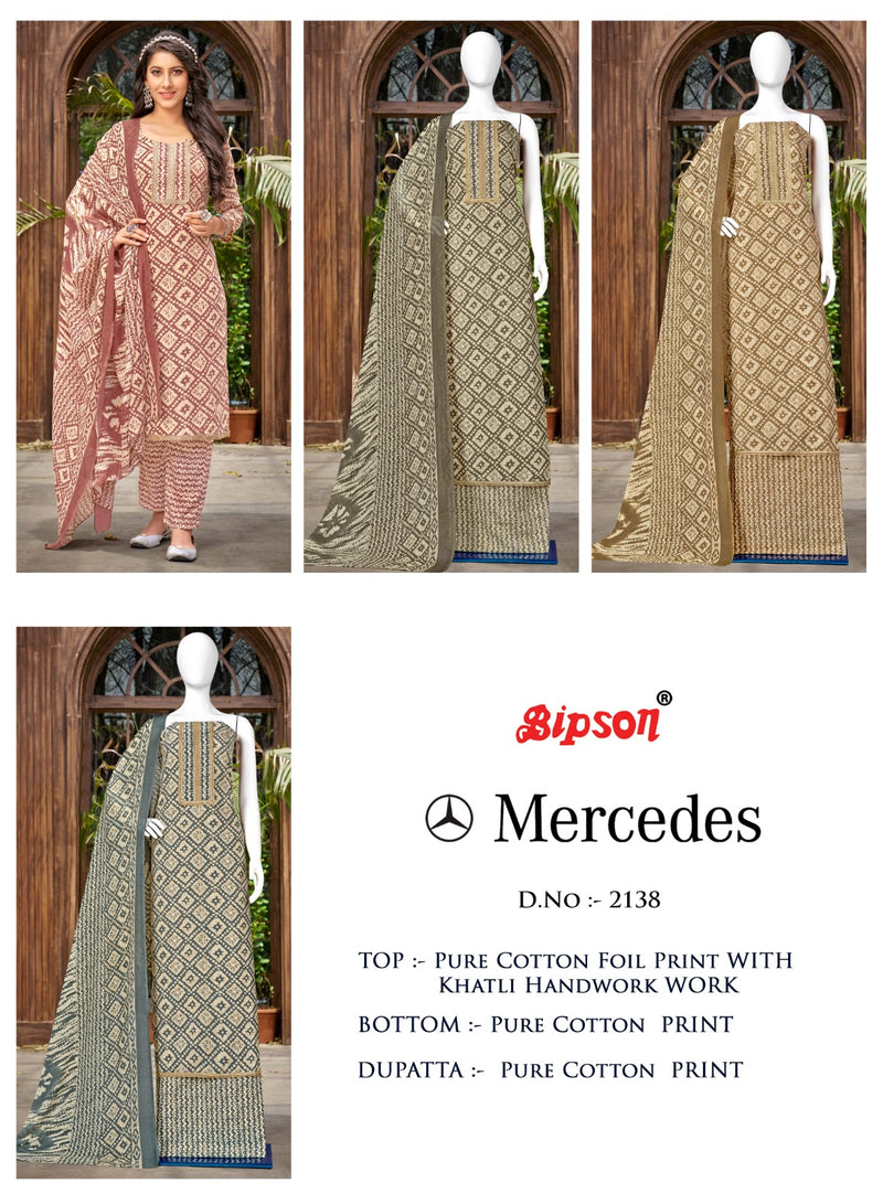Bipson Fashion Mercedes 2138 Cotton Foil Prints With Hand Work Suits