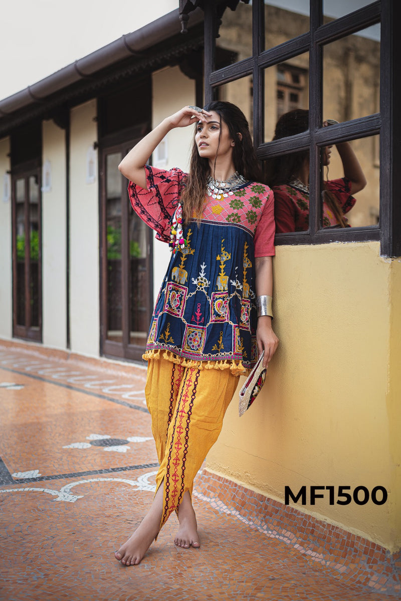 Mesmora Kath Putli Khadi Embroidery Top Tulip Navratri Kurti Collection