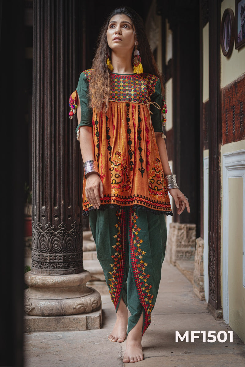 Mesmora Kath Putli Khadi Embroidery Top Tulip Navratri Kurti Collection