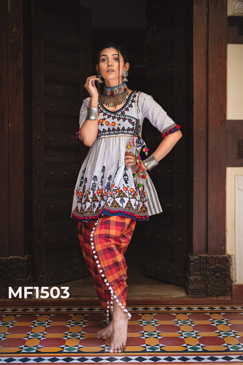 Mesmora Kath Putli Khadi Embroidery Top Tulip Navratri Kurti Collection