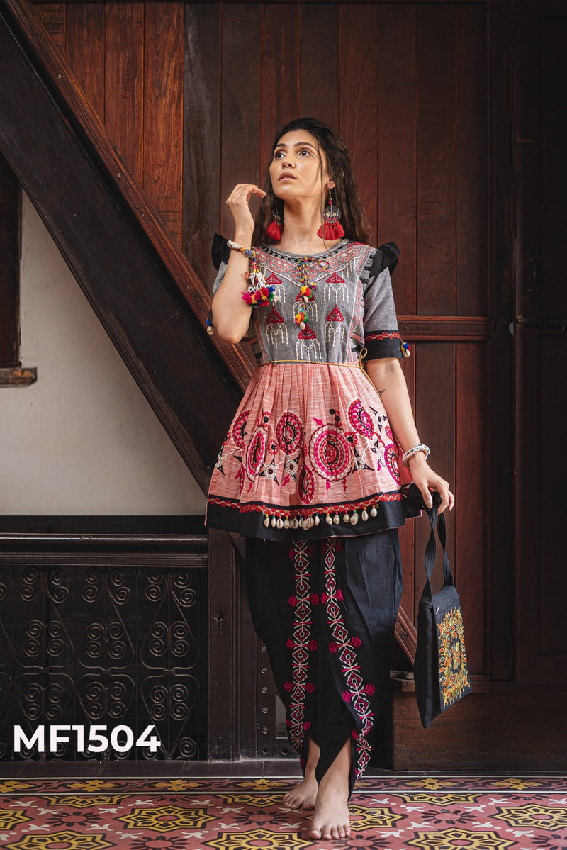 Mesmora Kath Putli Khadi Embroidery Top Tulip Navratri Kurti Collection