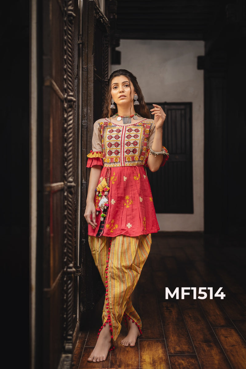 Mesmora Kath Putli Khadi Embroidery Top Tulip Navratri Kurti Collection