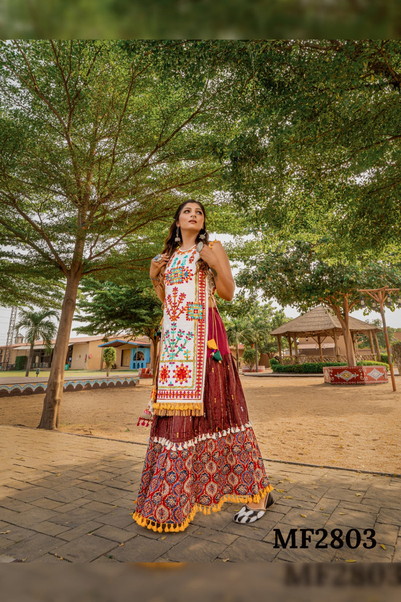Mesmora Kath Putli Vol 2 Cotton Heavy Embroidery Fancy Kurti With Skirt Navratri Collection