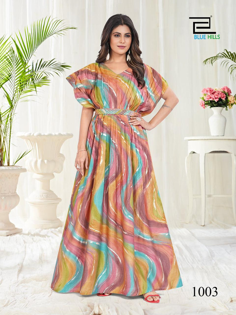 Blue Hills Milk Modal Chanderi Printed Anarkali Designer Gown Collection