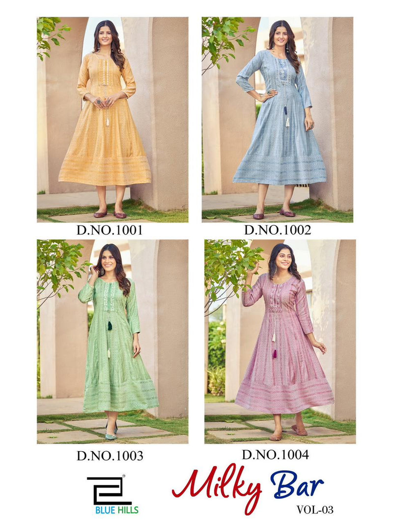 Blue Hills Milky Bar Vol 3 Rayon With Embroidery Work Long Gown Collection