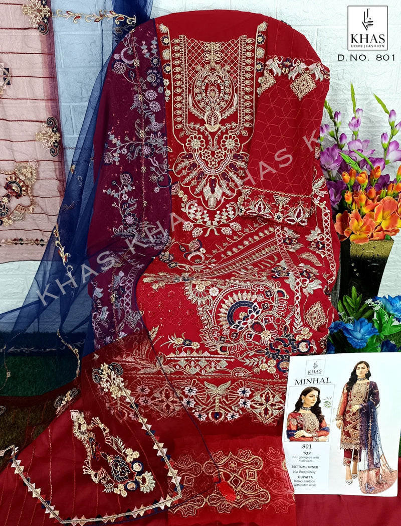 Khas Fashion Minhal Georgette With Embroidery Designer Suit Collection