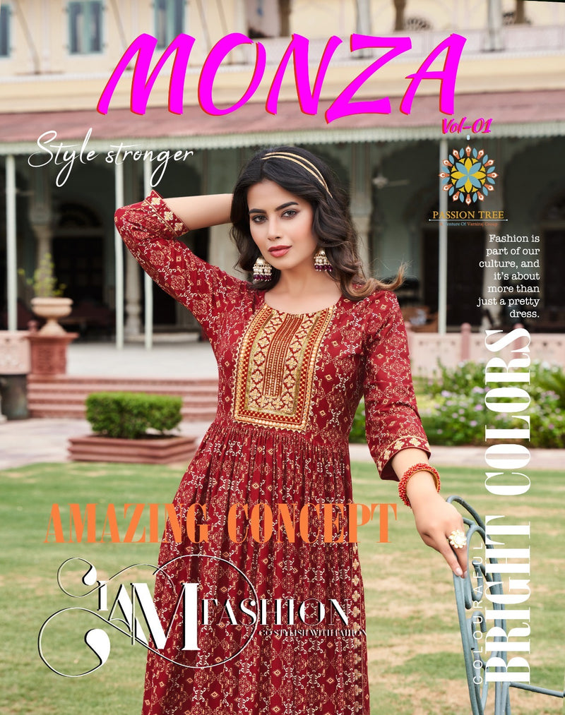 Passion Tree Monza Vol 1 Rayon Sequence Embroidery Designer Fancy Naira Style Kurtis