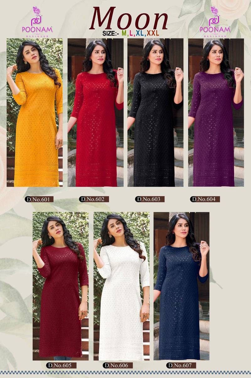 Poonam Designer Moon Rayon Chicken Work Fancy Kurtis
