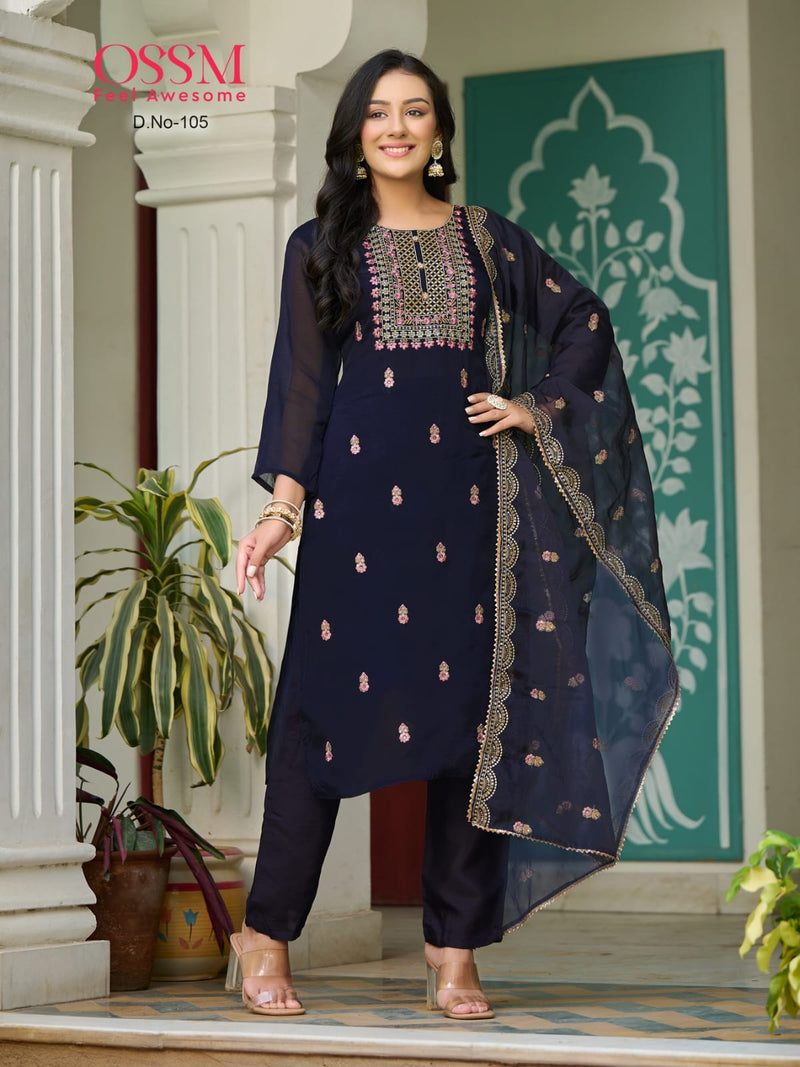 Ossm Mora Viscose Embroidery Designer Kurti With Bottom Collection