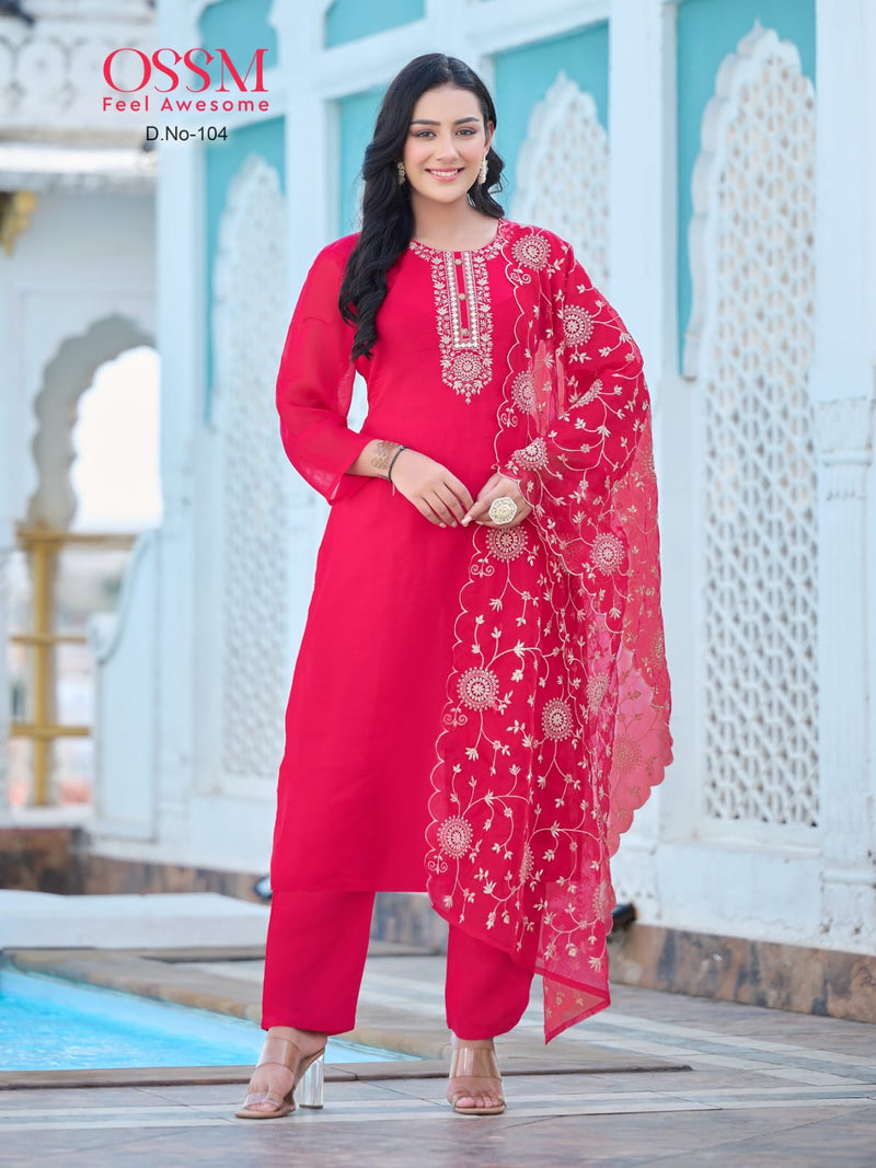 Ossm Mora Viscose Embroidery Designer Kurti With Bottom Collection