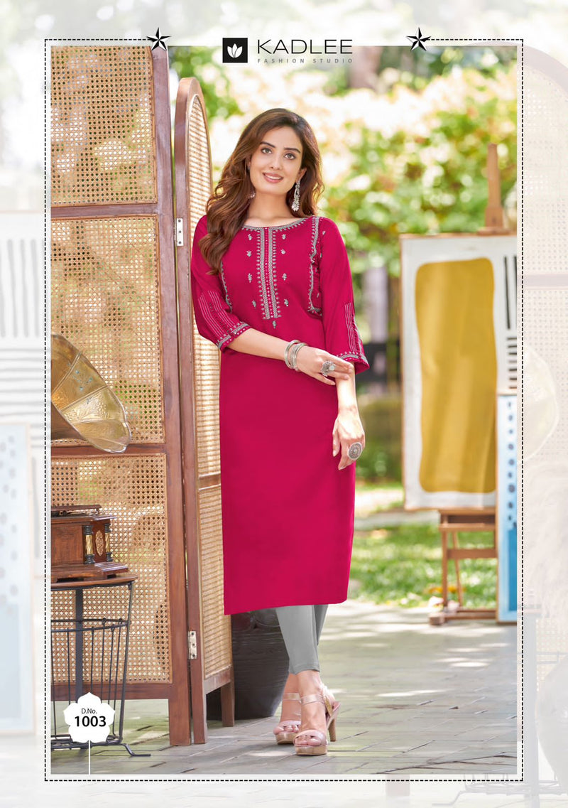 Kadlee Fashion Morni Rayon Fancy Casual Wear Embroidery Kurtis