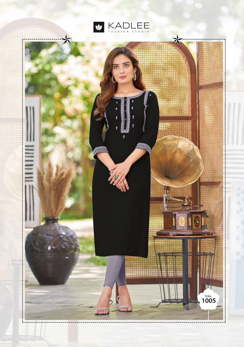 Kadlee Fashion Morni Rayon Fancy Casual Wear Embroidery Kurtis
