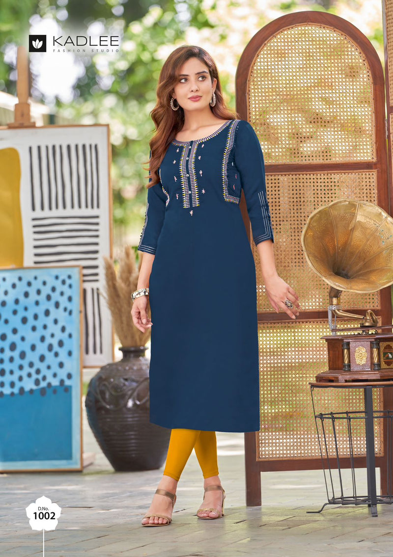 Kadlee Fashion Morni Rayon Fancy Casual Wear Embroidery Kurtis