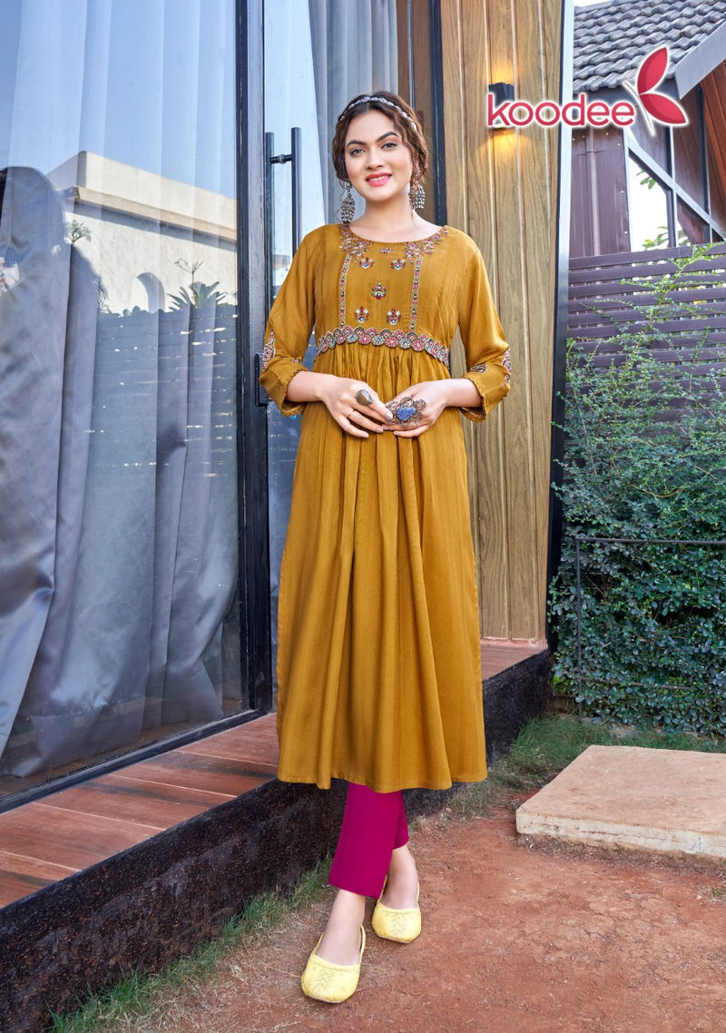 Koodee Fashion Morni Vol 1 Rayon Fancy Work Designer Stylish Kurtis