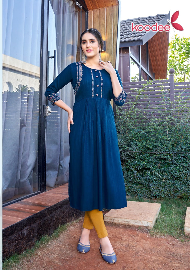 Koodee Fashion Morni Vol 1 Rayon Fancy Work Designer Stylish Kurtis