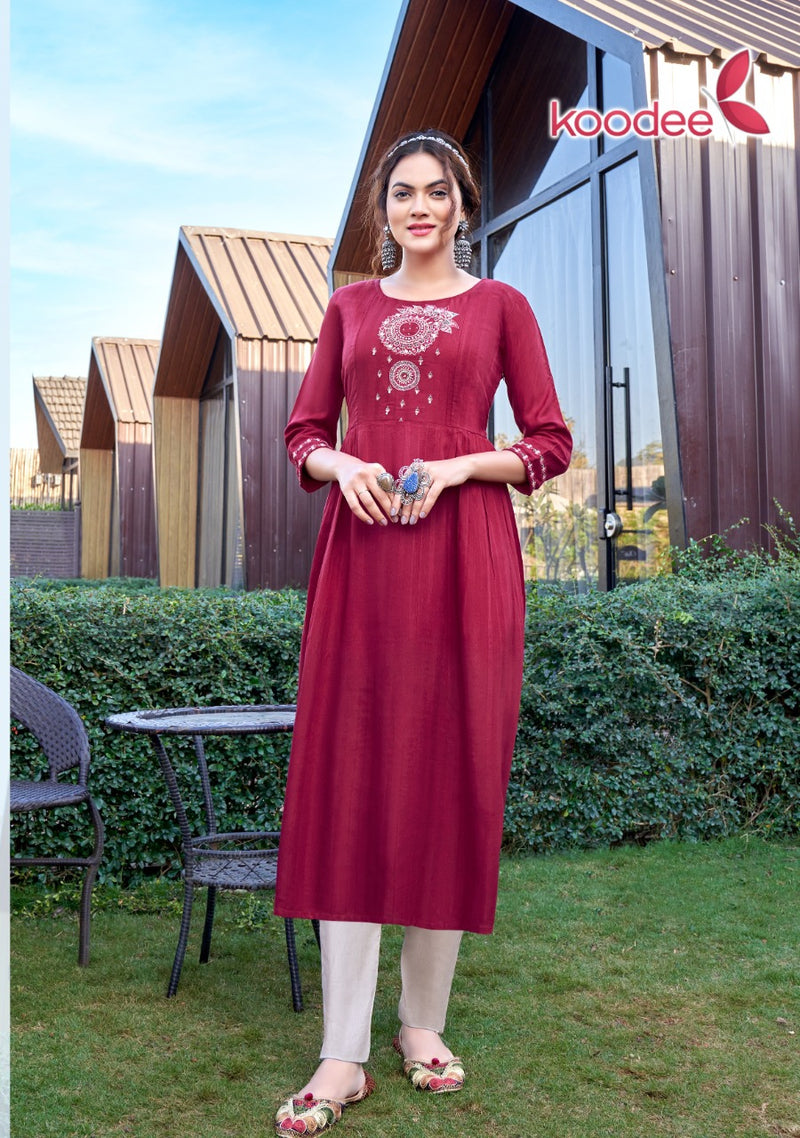 Koodee Fashion Morni Vol 1 Rayon Fancy Work Designer Stylish Kurtis