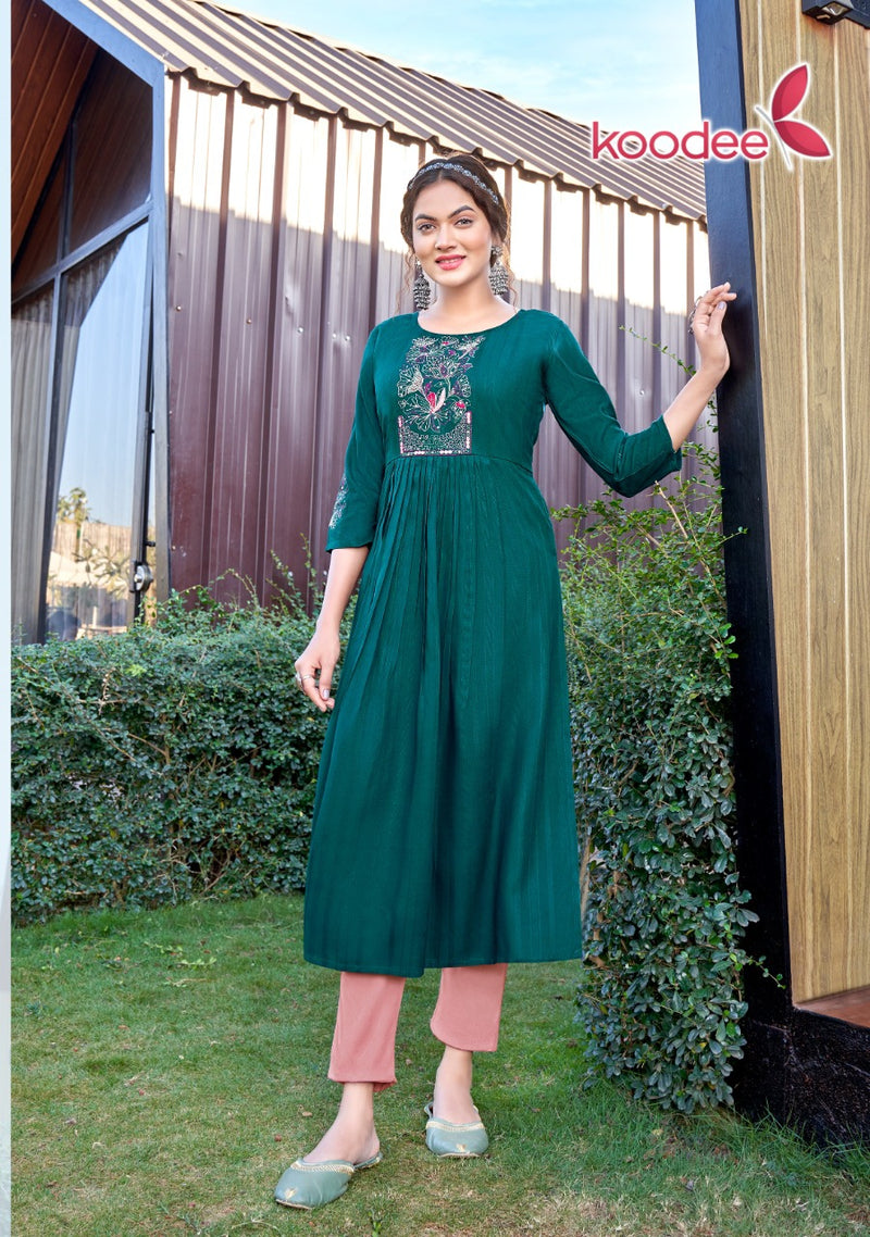 Koodee Fashion Morni Vol 1 Rayon Fancy Work Designer Stylish Kurtis