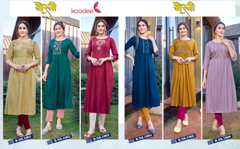 Koodee Fashion Morni Vol 1 Rayon Fancy Work Designer Stylish Kurtis