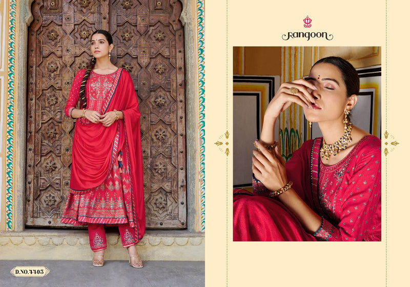 Rangoon Morpankh Rayon Print With Fancy Hand Work Designer Ready Made Suits