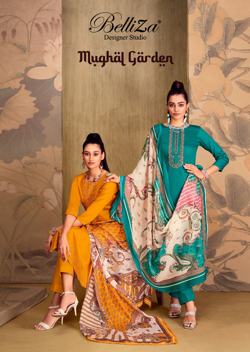 Belliza Designer Studio Mughal Garden Jam Cotton Fancy Embroidery Work Suits