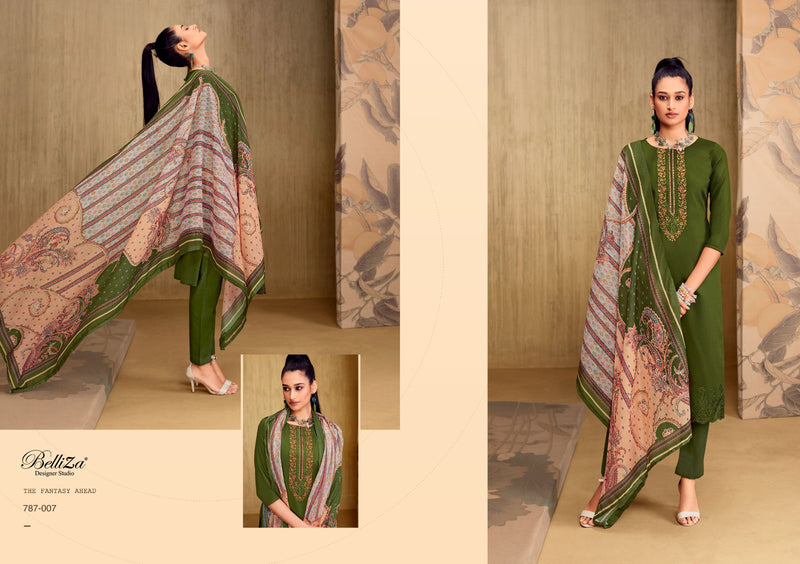 Belliza Designer Studio Mughal Garden Jam Cotton Fancy Embroidery Work Suits