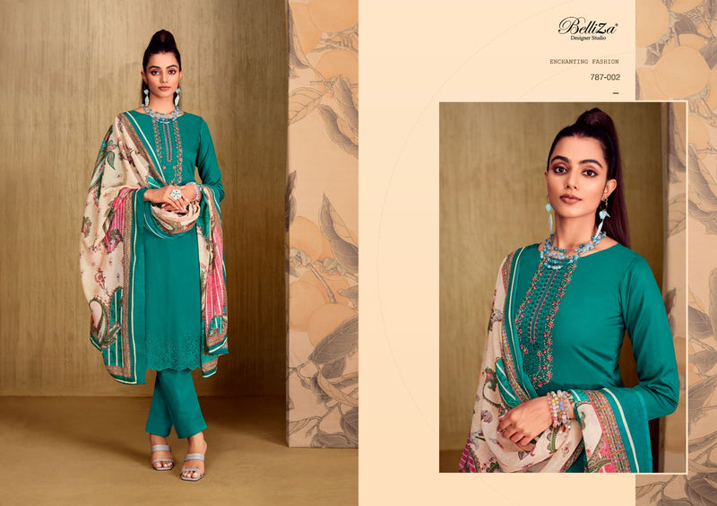 Belliza Designer Studio Mughal Garden Jam Cotton Fancy Embroidery Work Suits