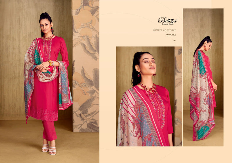 Belliza Designer Studio Mughal Garden Jam Cotton Fancy Embroidery Work Suits