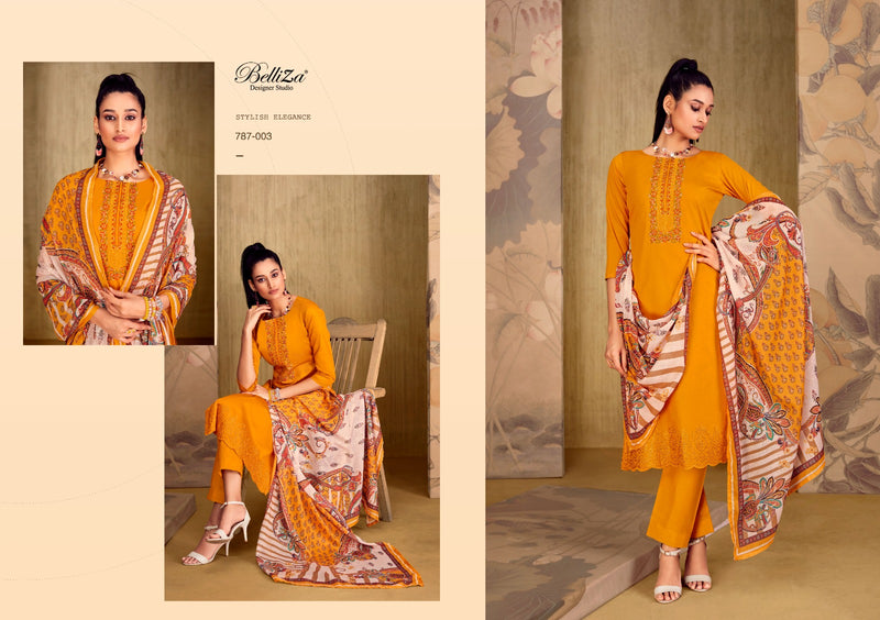 Belliza Designer Studio Mughal Garden Jam Cotton Fancy Embroidery Work Suits