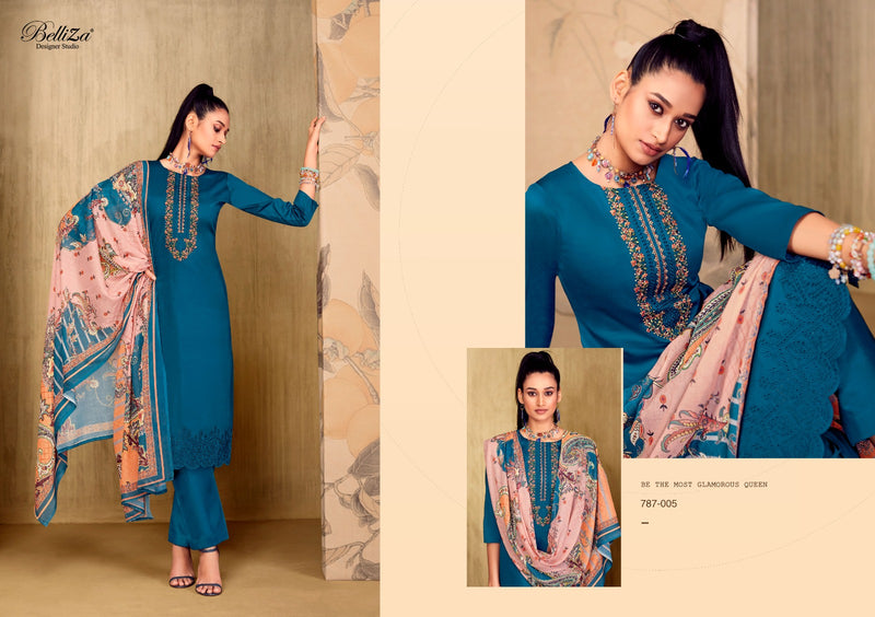 Belliza Designer Studio Mughal Garden Jam Cotton Fancy Embroidery Work Suits