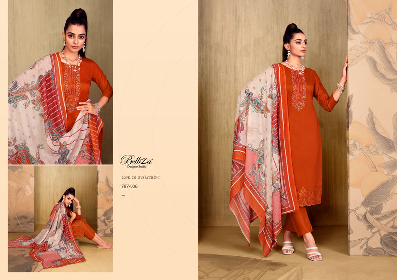 Belliza Designer Studio Mughal Garden Jam Cotton Fancy Embroidery Work Suits