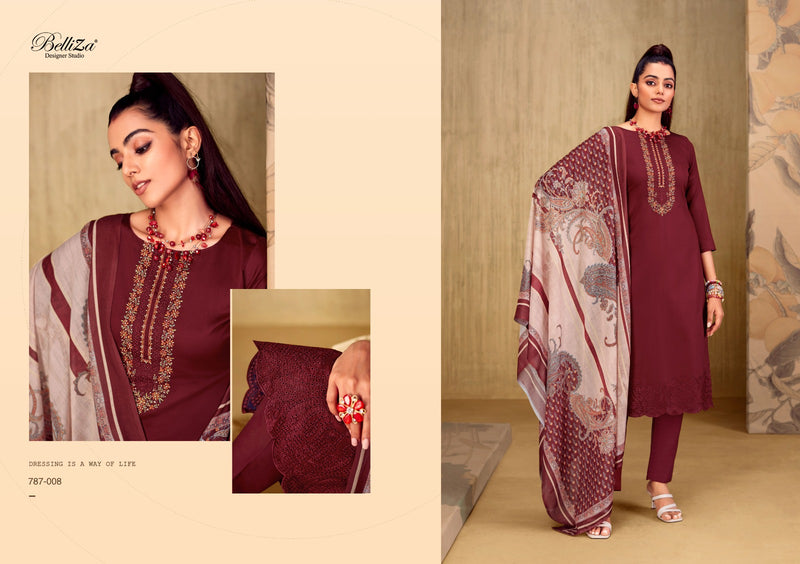 Belliza Designer Studio Mughal Garden Jam Cotton Fancy Embroidery Work Suits