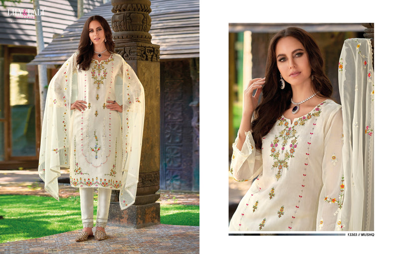 Lily And Lali Mushq Organza Handwork Designer Readymade Suits Collection