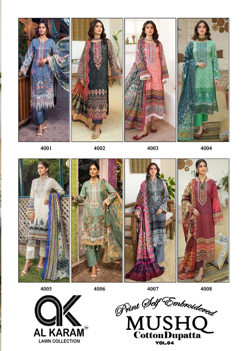 Al Karam Mushq Cotton Dupatta Vol 4 Cambric Cotton Print With Embroidery Suits