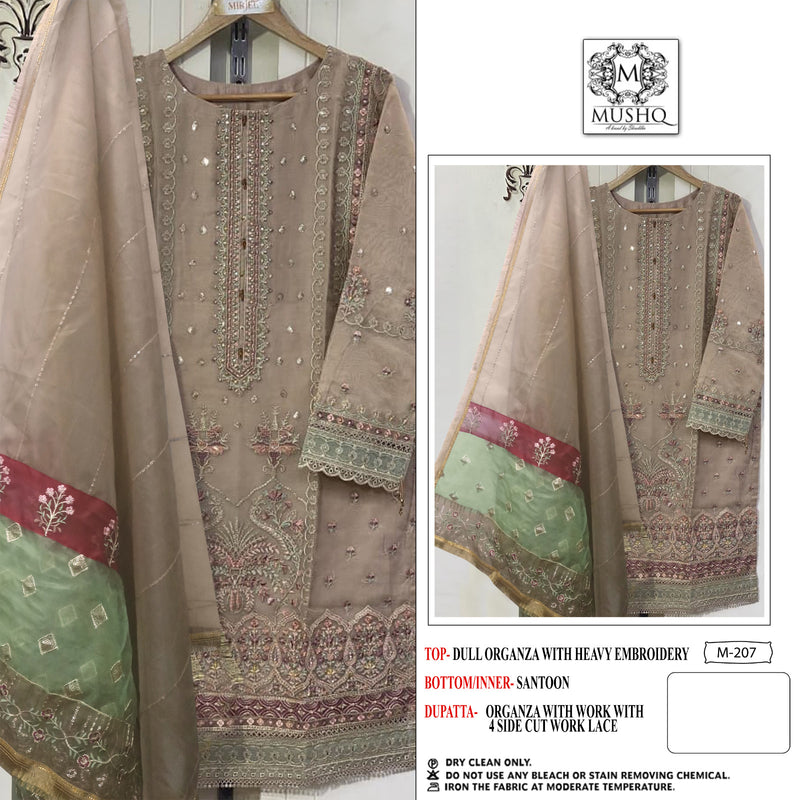 Mushq D No M 207 Organza Embroidery Work Designer Pakistani Suit Collection
