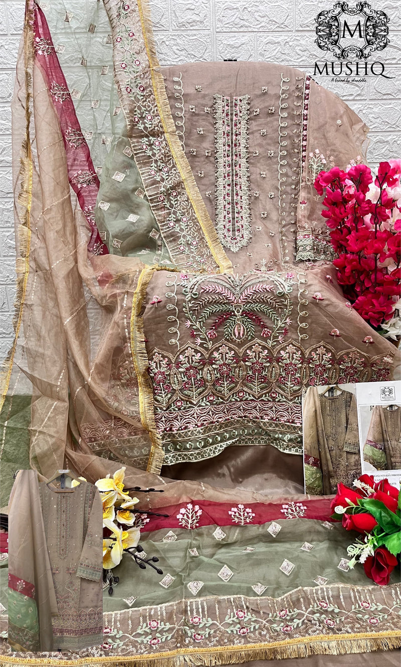 Mushq D No M 207 Organza Embroidery Work Designer Pakistani Suit Collection