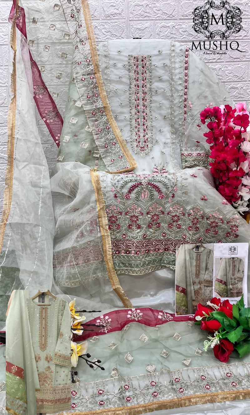 Mushq D No M 207 Organza Embroidery Work Designer Pakistani Suit Collection