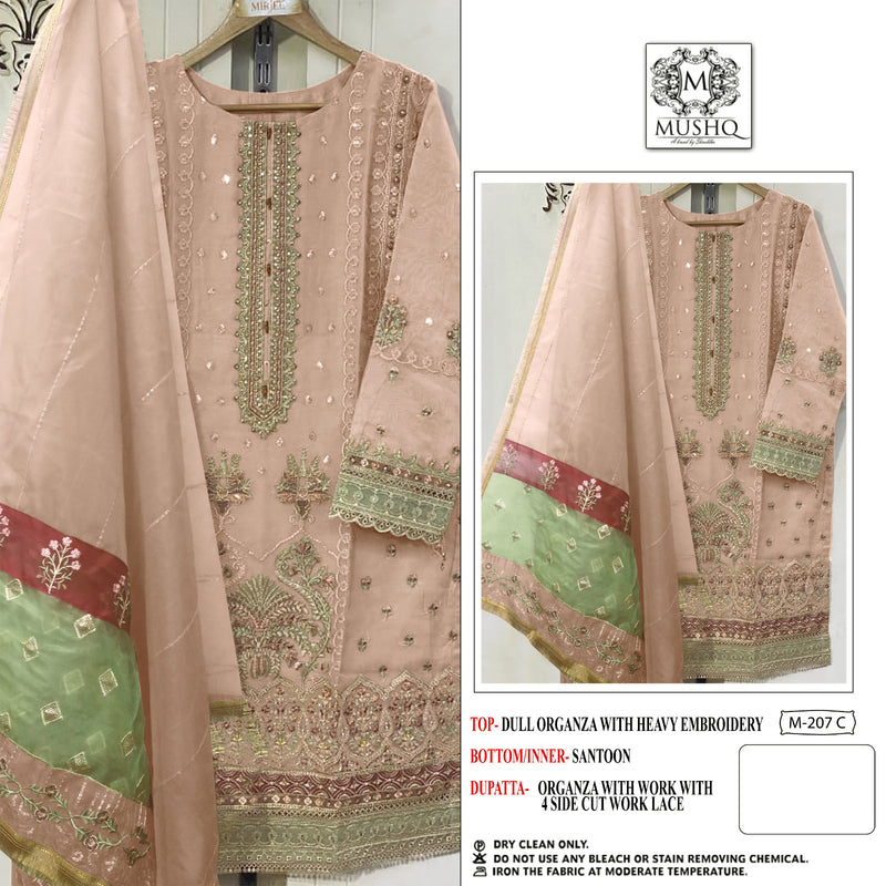 Mushq D No M 207 Organza Embroidery Work Designer Pakistani Suit Collection
