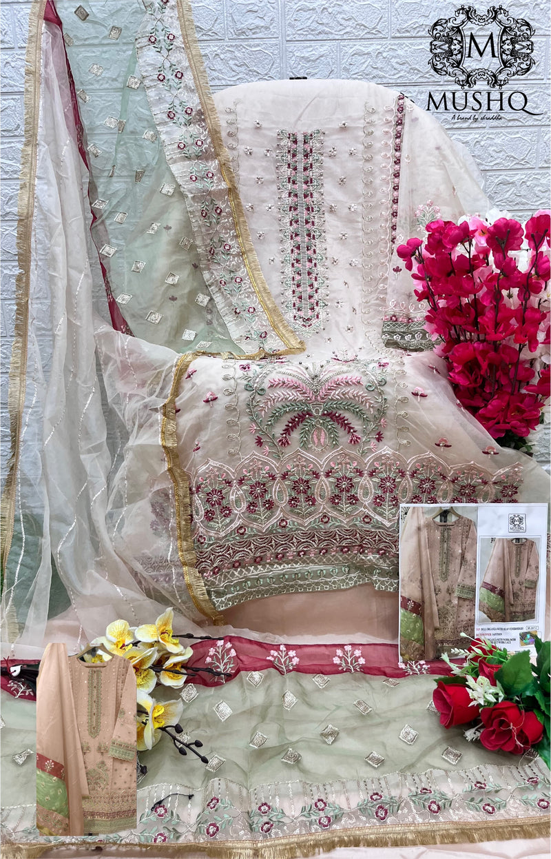 Mushq D No M 207 Organza Embroidery Work Designer Pakistani Suit Collection