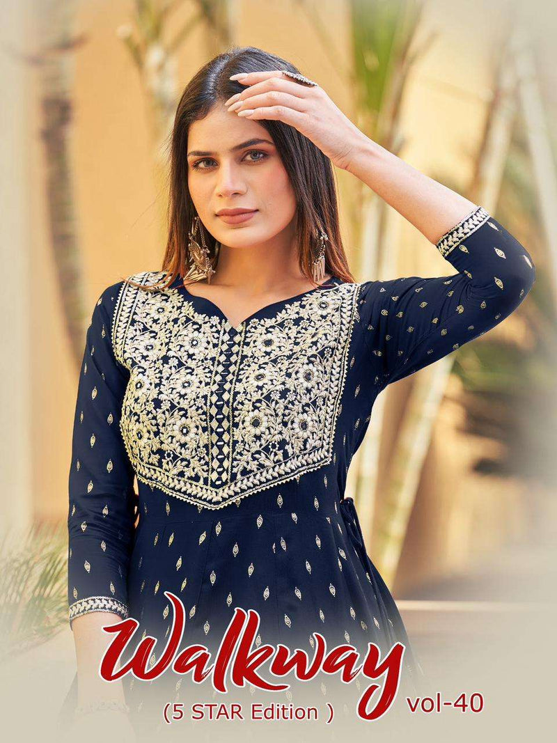 Maa Gurujee Walkway Vol 40 Rayon Foil Print Fancy Long Gowns