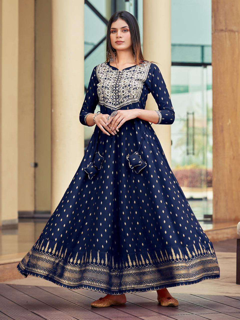 Maa Gurujee Walkway Vol 40 Rayon Foil Print Fancy Long Gowns