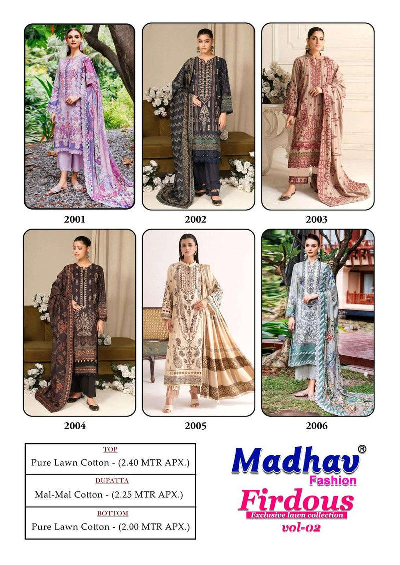 Madhav Fashion Firdous Vol 2 Pure Lawn Cotton Printed Karachi Suit