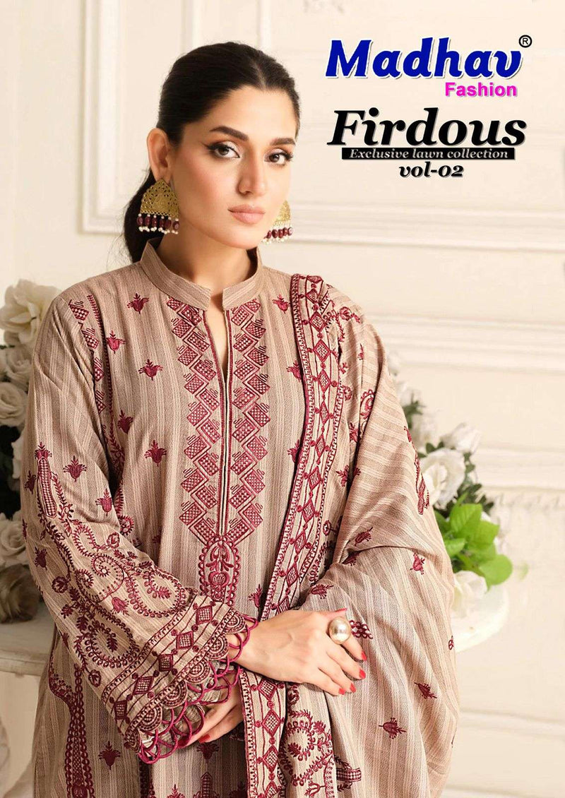 Madhav Fashion Firdous Vol 2 Pure Lawn Cotton Printed Karachi Suit