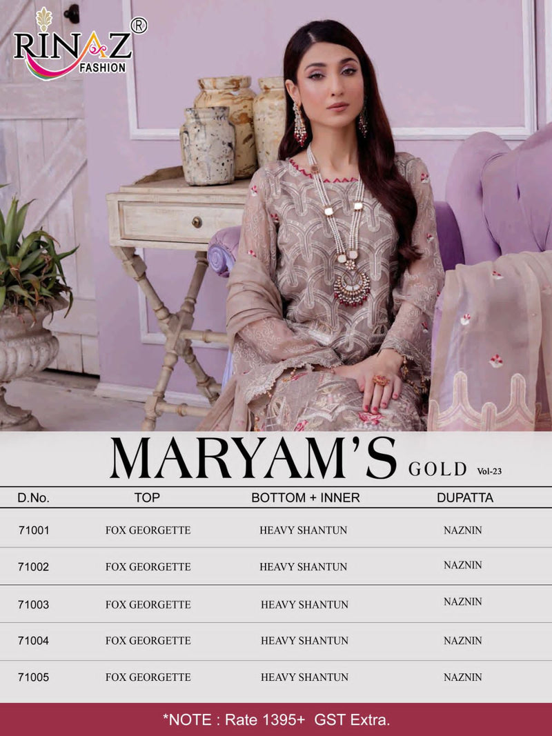 Rinaz Fashion Mariyam Gold Vol 23 Fox Georgette With Heavy Embroidered Pakistani Suits