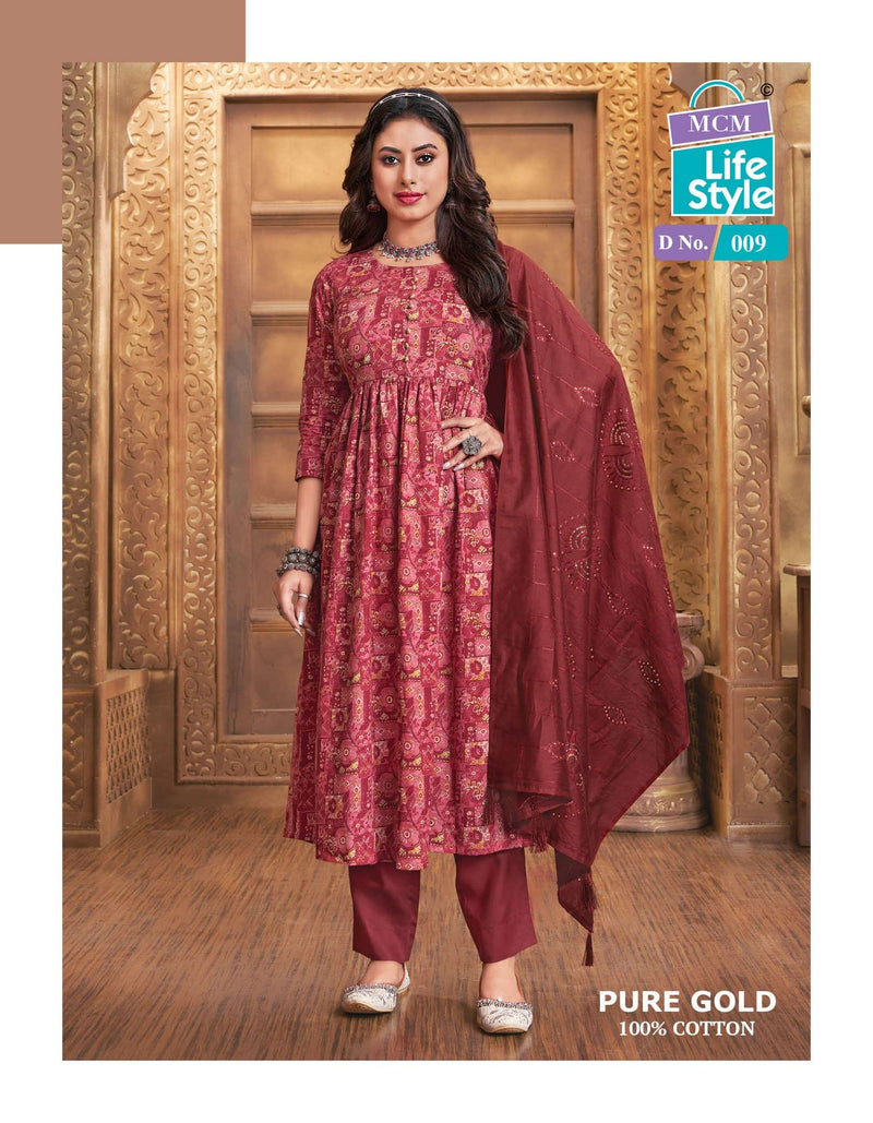 Mcm Lifestyle Pure Gold Cotton Fancy Dupatta With Heavy Embroidery Work Combo Set Kurti