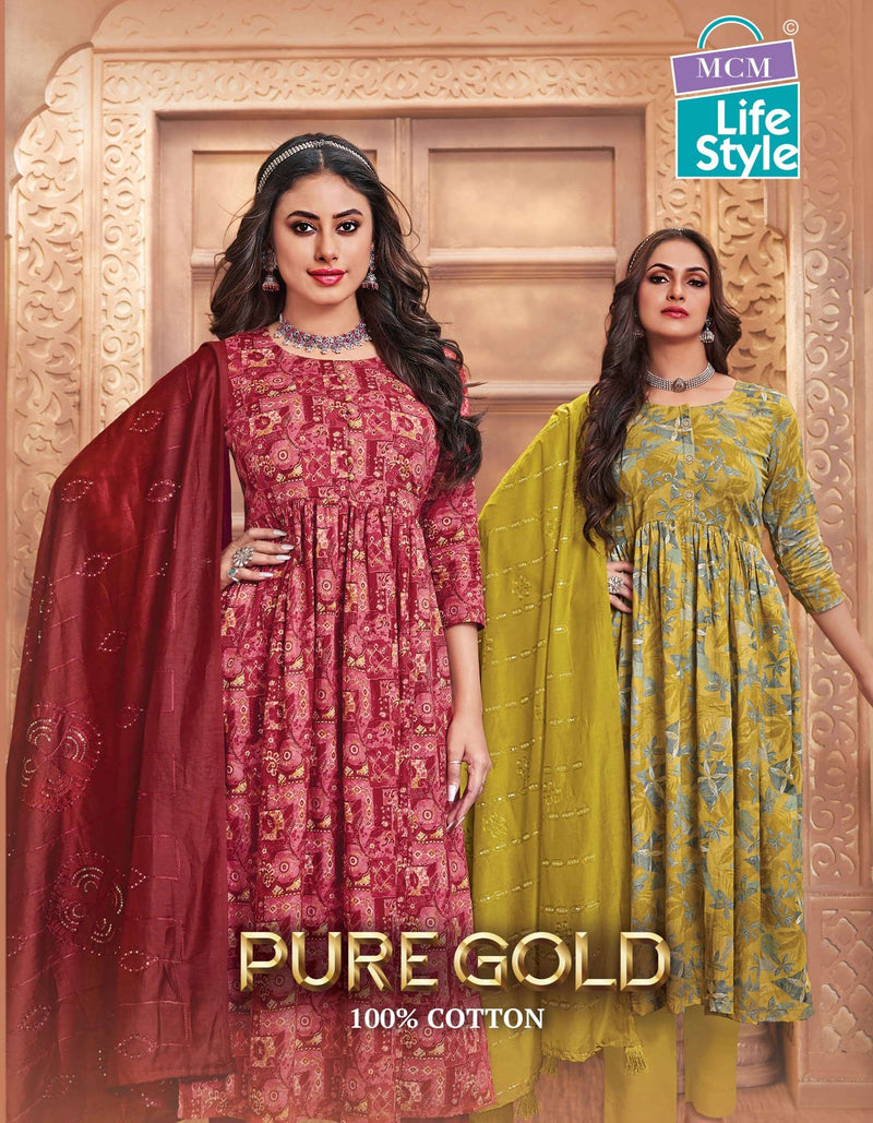 Mcm Lifestyle Pure Gold Cotton Fancy Dupatta With Heavy Embroidery Work Combo Set Kurti