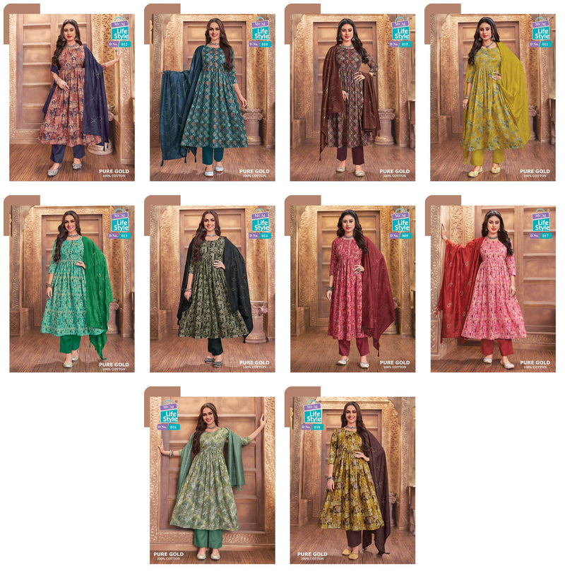 Mcm Lifestyle Pure Gold Cotton Fancy Dupatta With Heavy Embroidery Work Combo Set Kurti