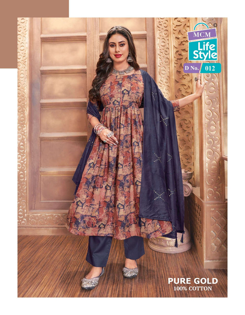 Mcm Lifestyle Pure Gold Cotton Fancy Dupatta With Heavy Embroidery Work Combo Set Kurti