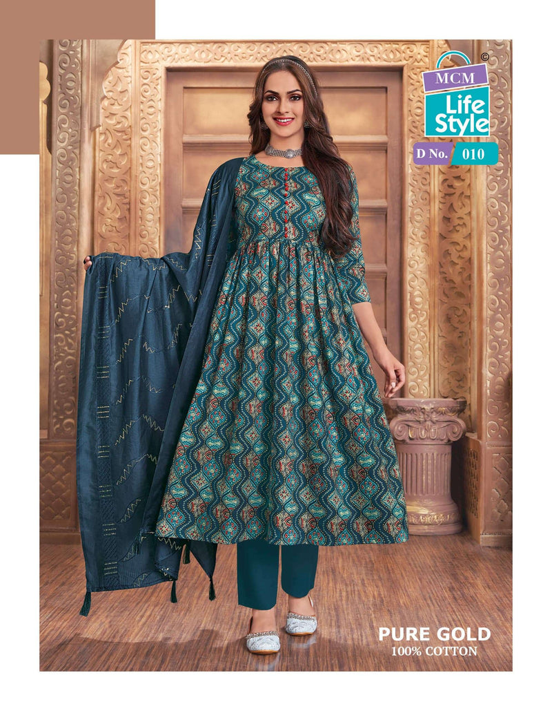 Mcm Lifestyle Pure Gold Cotton Fancy Dupatta With Heavy Embroidery Work Combo Set Kurti
