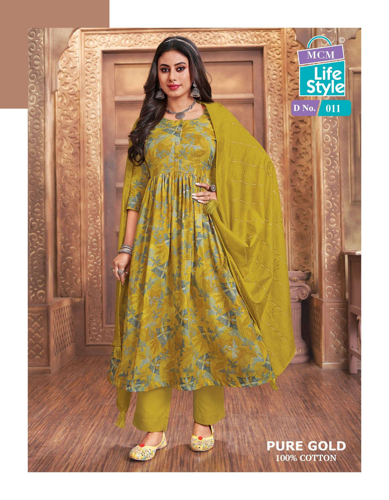 Mcm Lifestyle Pure Gold Cotton Fancy Dupatta With Heavy Embroidery Work Combo Set Kurti